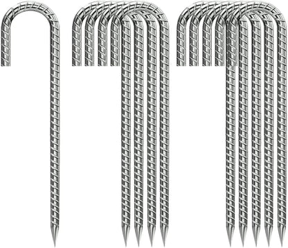 Rebar-Stakes-12-Inch, Ground Stakes Heavy Duty J-Hook Galvanized Anti-Rust Heavy Duty Ground Anchors for Garden Dog Fence Chicken Coop Christmas Decorations Deer Fence 10pcs