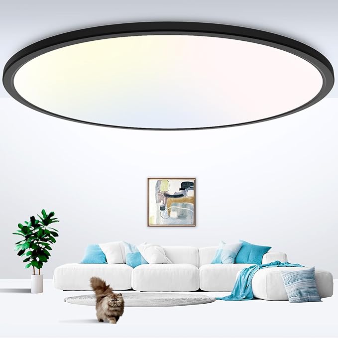 zemty 20 inch LED Flush Mount Ceiling Light, 50W 5000lm Large Light Fixture, 3 Color Temperature in One 3000k 4500k 6000K Round Modern Ceiling Lamp for Bedroom Kitchen Dining Room (Black)