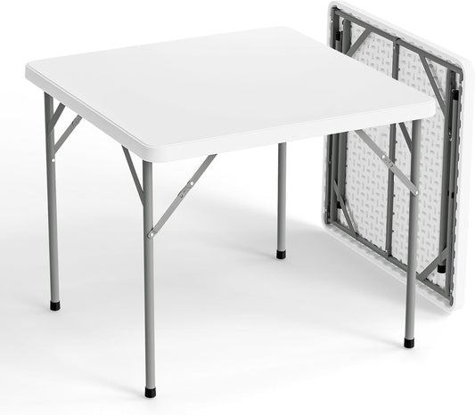 VINGLI White Card Square Table, 34 inch Foldable Legs Full Table Top, Easy to Set up and Store, Folding Portable for Game Puzzles, Gathering, Party, Dining, Indoor, Outdoor, Outside