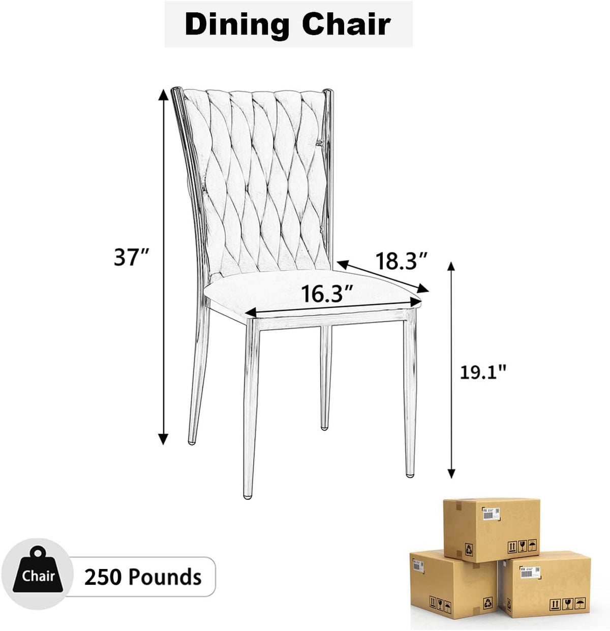 Modern Dining Chairs Set of 4, Light Grey Velvet Woven Kitchen Chair with Silver Metal Legs, Upholstered Cushion & High Back Design, Mid-Century Dining Chairs for Kitchen, Living Room