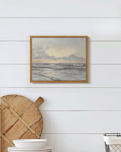 InSimSea Framed Wall Art for Living Room Vintage Ocean Scenery Wall Art Canvas Wall Decorations Maritime Scenes Artworks Canvas Prints Bathroom Pictures Farmhouse Office Home Wall Decor 8x10in
