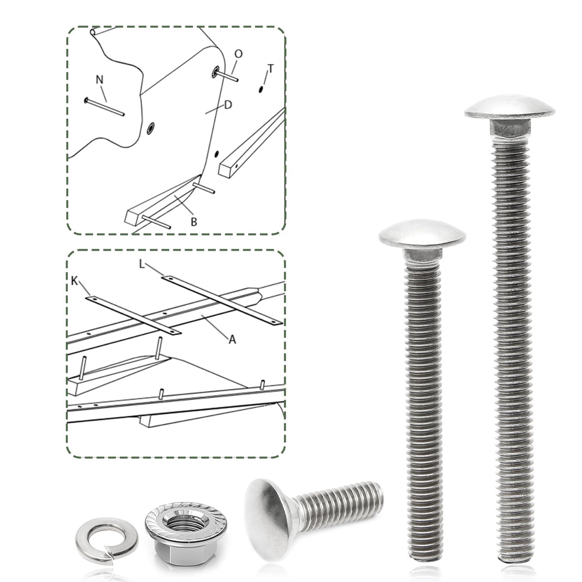 5/16-18 Carriage Bolts Set 40pcs Wheelbarrow Handles Replacement Kit 304 Stainless Steel Nut and Bolt Set Assortment Kit Compatible for Jackson Wheelbarrow Rebuild, Furniture Repair, Wood Joining