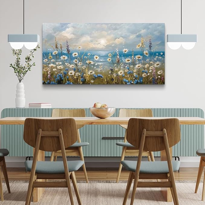 Large Wall Decor for Living Room Canvas Wall Art for Office Modern Wall Decorations for Bedroom White Flower Landscape Paintings Farmhouse Pictures Artwork Room Home Decor 48x24