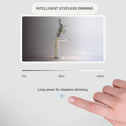 Bathroom Mirror with LED Lights，LED Bathroom Mirror，Smart Lighted Bathroom Mirror for Wall，Energy-Saving LED Smart Mirrors，with Demister Pad，Three-Color Light(H70*W90cm/H27.6*W35.4IN)