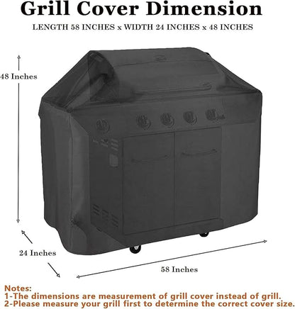 Pork Barrel Gas Grill Cover for Outdoor Grill, Grilling Gifts for Men – Heavy Duty Weber Gas Grill Cover I Waterproof I Weather UV Resistant, Black (58" L x 24" W x 48" H)