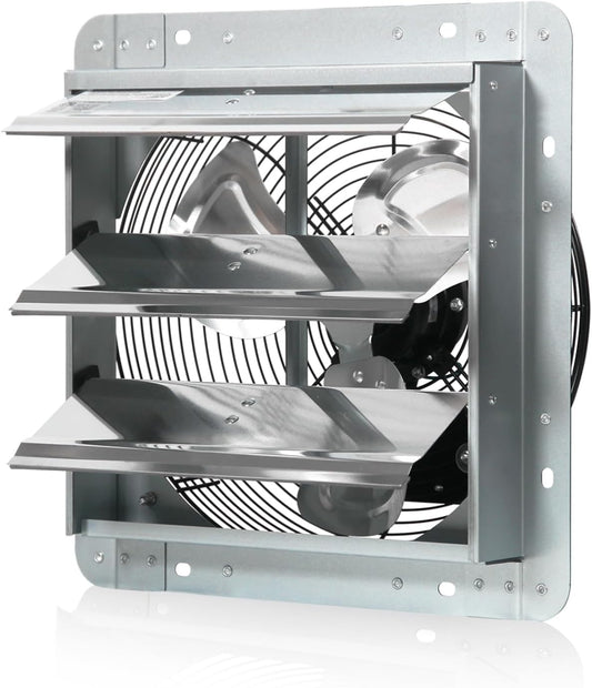JVO 12 Inch Shutter Exhaust Fan 1450 CFM High-Powered Ventilation, Ideal for Attics, Greenhouses, Garages and Chicken Coops - Wall Mount for Easy Installation (No Power Cord Included)