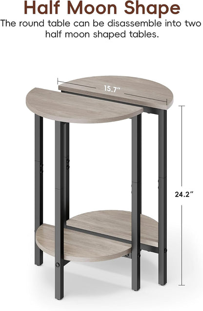 Vagusicc Side Tables Small End Tables, Set of 2 Half Round Side Table for Living Room, 2 Tier Couch Side Table, Small Round Coffee Table Accent Table, Thin Sofa Table Narrow Entryway Table, Grey