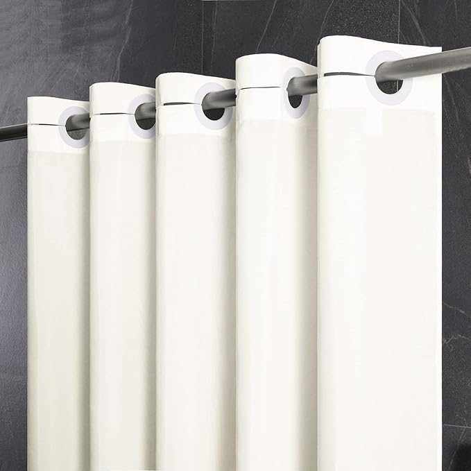 Furlinic Beige No Hook Small Stall Shower Curtain 48x78 Inch,Half Narrow Size Polyester Fabric Bathroom Curtains with 6 Plastic Split Grommets,Hotel Quality Waterproof Washable Bath Curtain