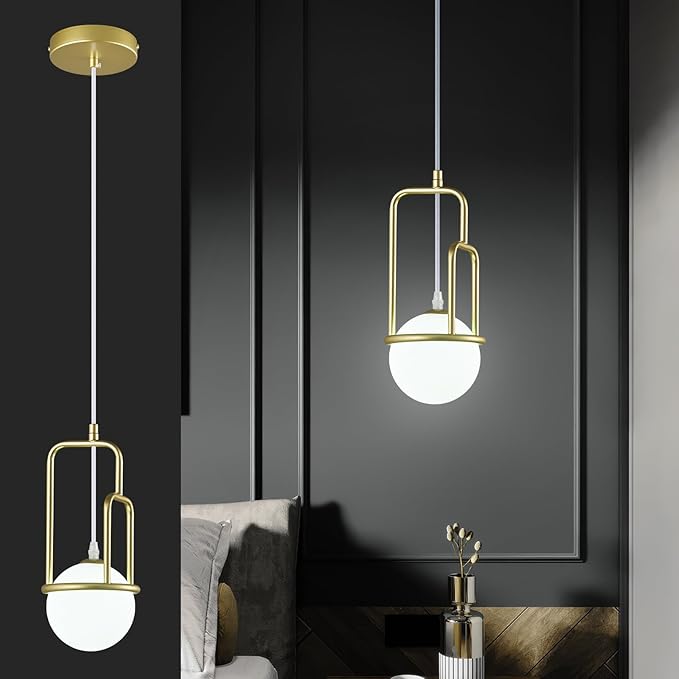 5 Inch Modern Gold Pendant Light Globe Pendant Light Fixture Mid Century Pendant Lighting for Kitchen Island Dining Room Living Room Bedroom(1 Pack)