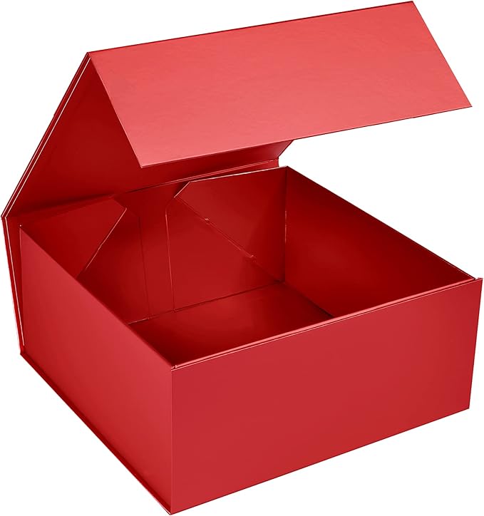 CECOBOX - Gift Boxes with Lids for Presents 6"x6"x2.75" - Matte, Collapsible Magnetic Closure Gift Box - Groomsmen & Bridesmaid Proposal Boxes, Wedding, PR, Birthdays, Holidays (Red)