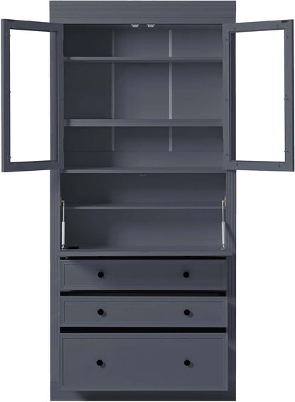 78” Kitchen Cabinet Pantry with 3 Drawers, Food Storage Cabinet with Power Outlet & Shelves, Food Pantry for Kitchen Dining Room, Easy Assembly (Grey)