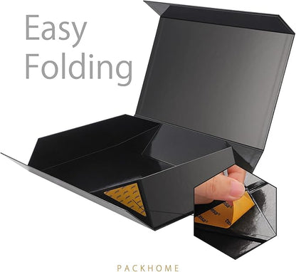 PACKHOME 6 Extra Large Gift Boxes 17.5x11.3x4.3 Inches, Sturdy Shirt Boxes with Magnetic Lids for Clothes and Large Gifts (Glossy Black)