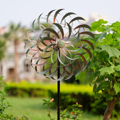 Viveta Large Outdoor Wind Spinner,21 * 85 inches Metal Wind Sculpture with 4 Sturdy Stakes,Green Double Wind Spinners,Decorative Windmill for Yard and Garden
