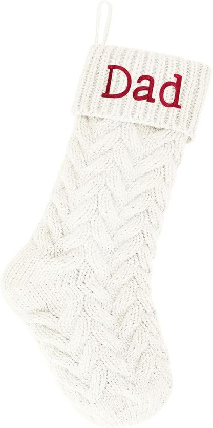 18 Inches Personalized Initial Monogram Ivory Christmas Stockings Family Embroidered Letters Dad Xmas Stockings for Fireplace
