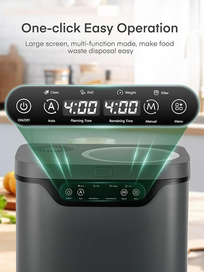 Electric Composter for Kitchen 4L, Countertop Compost Bin Indoor with Visible Window, LED Display, Auto-Clean, Carbon Filter, Odorless, Low Noise, Turns Waste into Natural Fertilizer