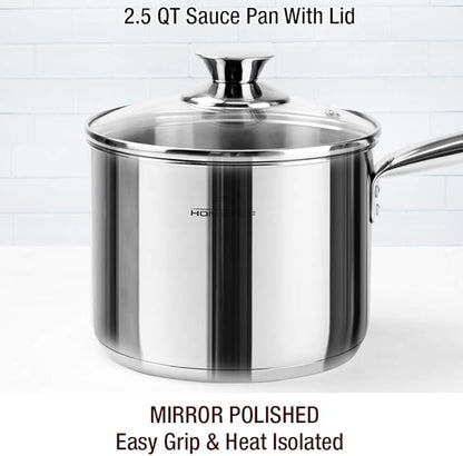 HOMICHEF 14-Piece Nickel Free Stainless Steel Cookware Set - Nickel Free Pots and Pans Set - Non-Toxic, Healthy Induction Cookware