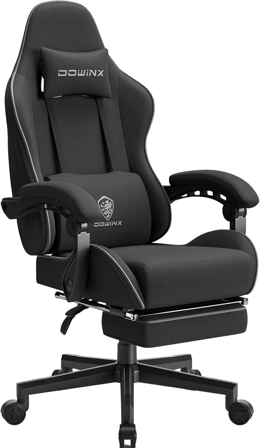 Dowinx Gaming Chair Fabric with Pocket Spring Cushion, Massage Game Chair Cloth with Headrest, Ergonomic Computer Chair with Footrest 290LBS, Black