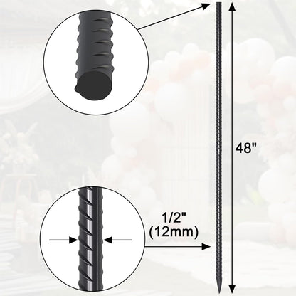 Ground Rebar Stakes 48 Inch 1/2 Inch Diameter Heavy Duty Metal Spikes with Chisel Point End Landscpe Timber Spikes Concrete Stakes for Garden Camping Plant Support, Black Coated (16 Pcs)