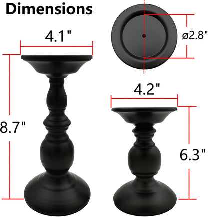 Pillar Candle Holders Stands Set of 2, Candle Holders for Pillar Candles Decorative Candlestick Holder for Fireplace, Home Decor, Dinning, Party, Wedding, Matte Black, 6.2" & 8.7"