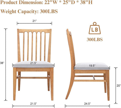 Wood Dining Chairs Set of 2, Upholstered Farmhouse Dining Room Chair, Chenille Armless Side Chair with Solid Rubberwood Legs, Rustic Wooden Kitchen Chair for Kitchen/Living Room, Grey