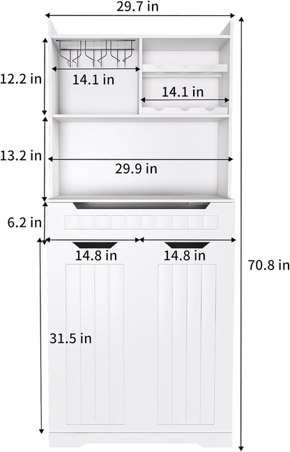 70.8" Tall Pantry Cabinet with Hutch, Sideboard Storage Cabinet with Drawer for Dining Room, Living Room, Wine Bar Cabinet for Liquor and Glasses for Coffee Bar, White