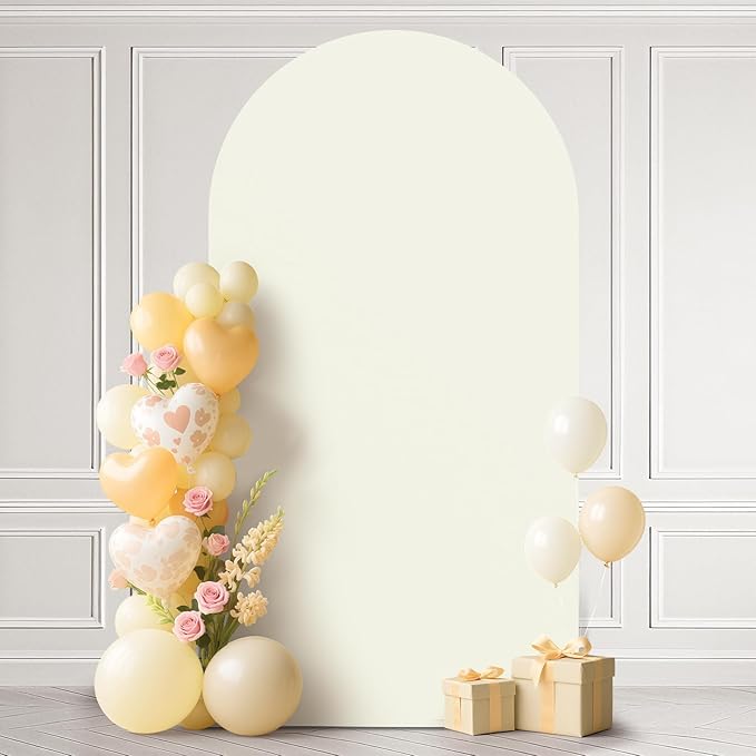 Ledido Wedding Arch Backdrop Cover 7.2FT Arch Covers Fitted Stretchy Spandex Round Top Stand Backdrop Cover for Wedding Banquet Ceremony Birthday Party Baby Shower Event Decoration,Ivory