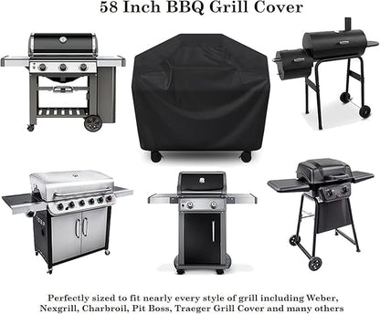 Pork Barrel Gas Grill Cover for Outdoor Grill, Grilling Gifts for Men – Heavy Duty Weber Gas Grill Cover I Waterproof I Weather UV Resistant, Black (58" L x 24" W x 48" H)