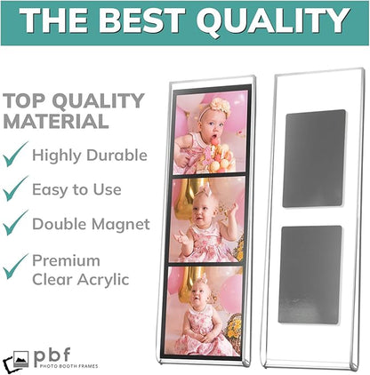 pbf PHOTO BOOTH FRAMES 2x6 Magnetic Picture Frames for Refrigerator | 2 x 6 Clear Magnetic Acrylic Frames for Photo Strips | Magnetic Photo Holders for Fridge, Locker, Sign Holder (100-Pack)