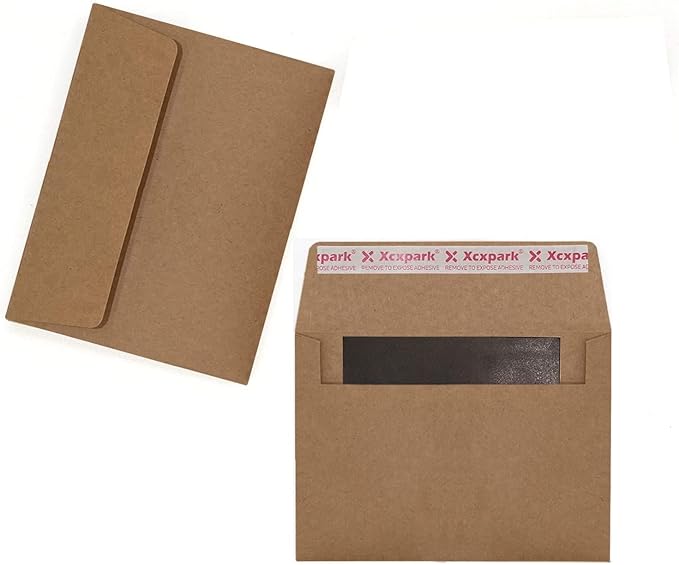 200 Qty Printable A6 Invitation Envelopes 4.75 x 6.5 Cards, Self Seal 120GSM Brown Paper Envelopes for Invitations, Papers, Photos, Documents, Wedding, Baby Shower, Easy to Seal and Peel