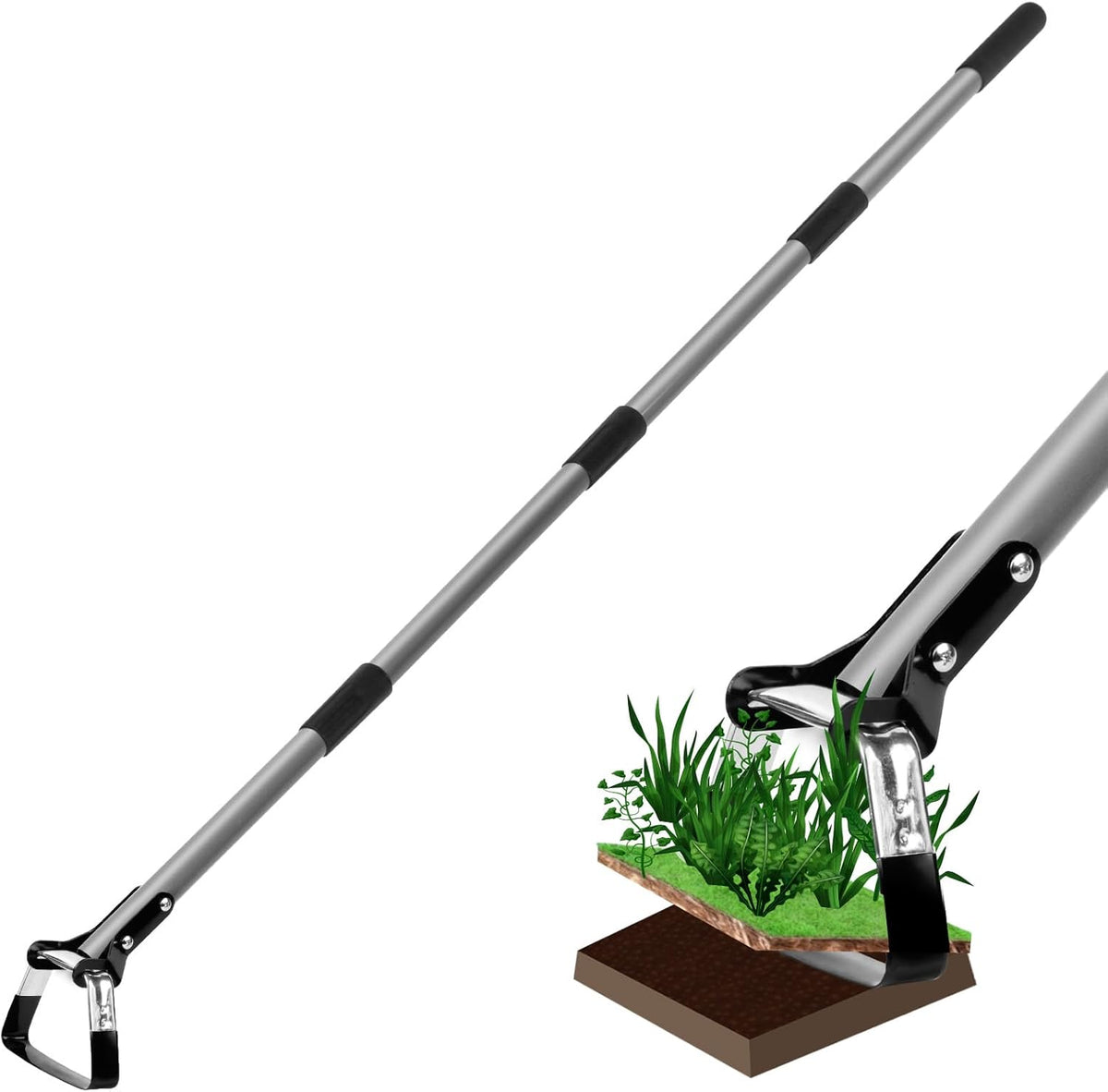 Walensee Action Hoe for Weeding Stirrup Hoe Tools for Garden Hula-Ho with Adjustable 36-66 Inch Scuffle Loop Hoe Gardening Weeder Cultivator Durable Handle Weeding Rake with Cushioned Grip