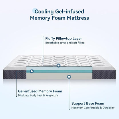 ONENICE 5 Inch Twin XL Mattress in a Box, Extra Long Twin Breathable Gel-Memory Foam Plus Removable Pillowtop Mattress for Pressure Relief, CertiPUR-US Certified Bed in a Box, Fiberglass-Free
