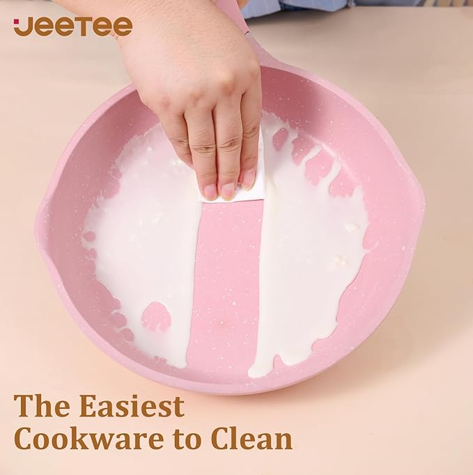 JEETEE Pink Pots and Pans Set Nonstick 23pcs, Healthy Kitchen Cookware Sets, Induction Cooking Set Pink Frying Pans, Saucepans, Sauté & Griddle & Crepe Pan (PFOA Free)