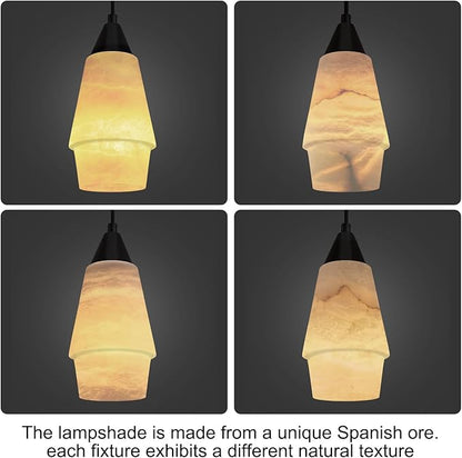 Natural Alabaster Pendant Lights Kitchen Island, H-7.87in White Pendant Light Fixtures, Light Pendant Marble Shade, for Bedroom Bathroom Dining Room Living Room