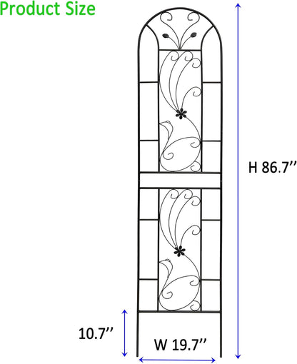 Metal Garden Trellis Rustproof Trellis for Climbing Plants Outdoor Flower Support Peacock Style (Black-4 Pack, 86.7"x19.7")