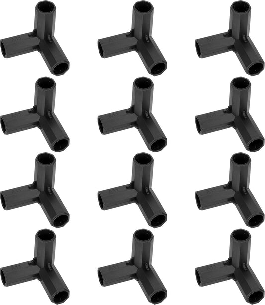 12 Pcs 11mm Greenhouse Frame Building Connectors, 3 Way Right Angle Pipe Fitting for Grape Trellis/Sunscreen Shed/Gardening Plant Stakes, Greenhouse Accessories [Black]