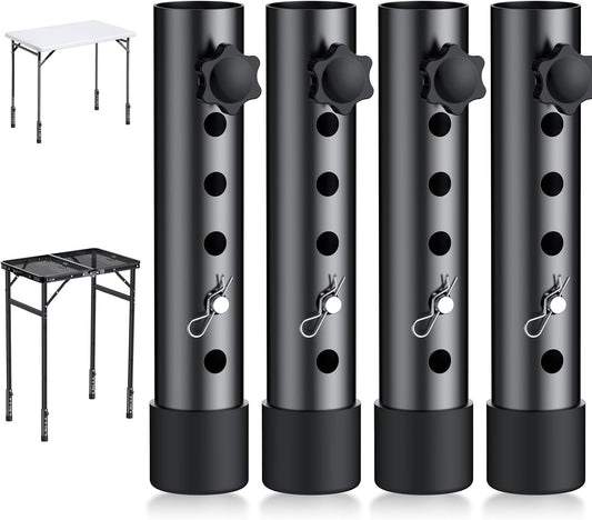 4Pack Folding Table Leg Extenders, 5 Levels Adjustable Height Rise Up to 6.1” Heavy Duty Steel Table Risers for Straight and Bent Legs Under 1.4" Diameters, Black