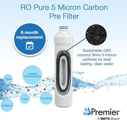 Watts Premier RO Pure Plus 4-Pack Filtration Kit for 4 Stage Pure Plus/Zero Pure Plus Reverse Osmosis System, Push Button Water Filter Replacement, Sediment Filter, Carbon Pre-Filter, VOC, Membrane