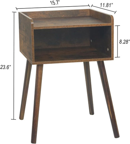 MaxSmeo Nightstand, Mid Century Modern Side Table Bedroom with Storage, Small End Bedside Table with Solid Wood Legs for Living Room, Office Small Spaces (Rustic Brown)