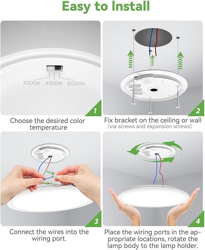 Zemty 4Pack 12 Inch LED Flush Mount Light, 28W 3200lm Super Slim Ceiling Light Fixtures, 3000K/4500K/6000K Selectable Ceiling Lamp for Bedroom, Bathroom, Kitchen, Living Room (White)