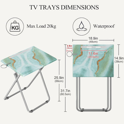 TV Trays Table Set of 2 Portable Folding TV Tray Table TV Dinner Tray with Sturdy MDF, Small Folding Tables with Phone & Tablet Slot, No Assembly Required, 15 x 18.9 x 25.6 in (Sea Blue Marble, 2Pcs)