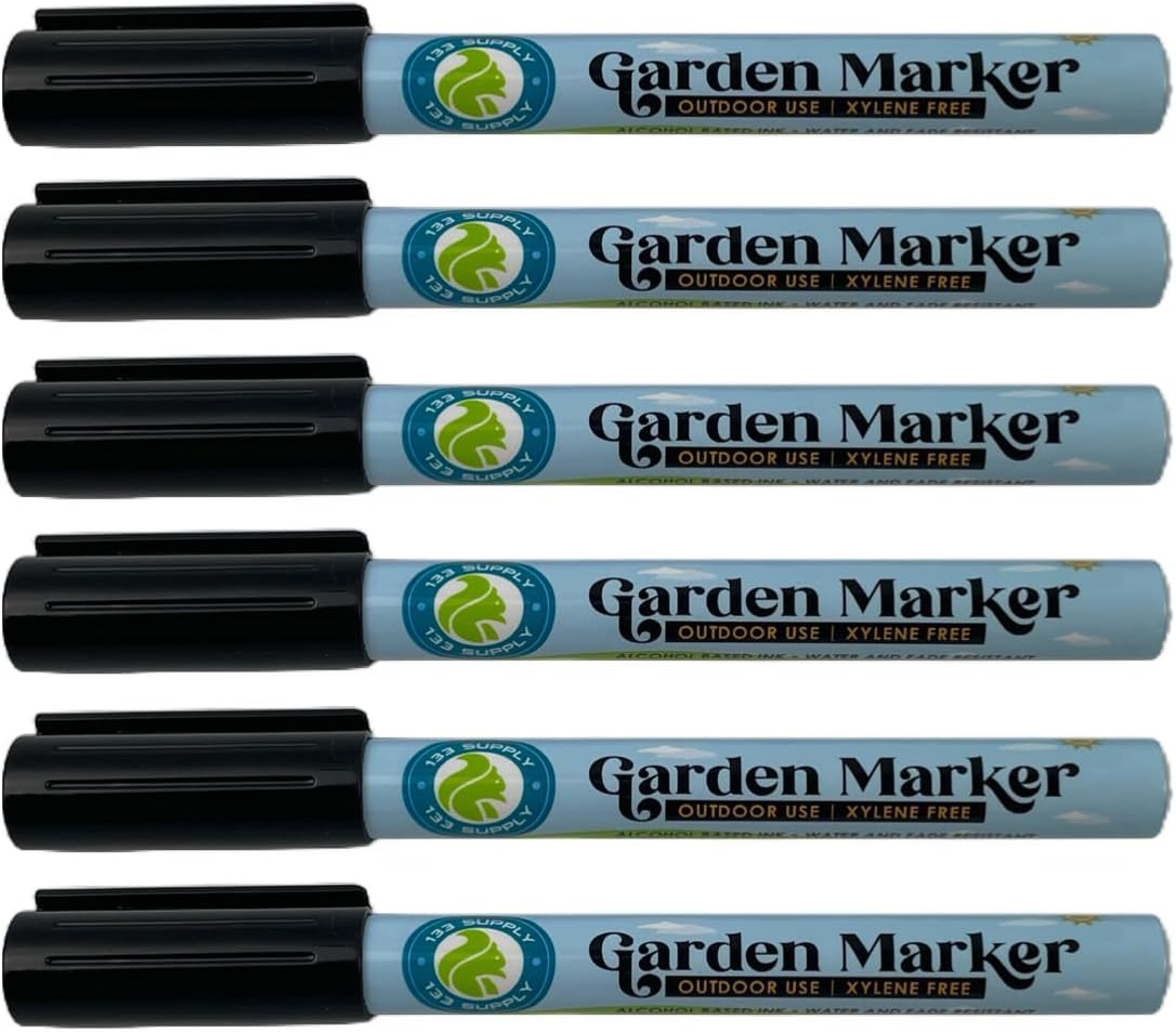 6 Pack Garden Marker Pen Permanent Markers Black (UV Fade Resistant Marker Pens for Plant Markers Garden Markers Waterproof Pen Black Markers Outdoor Marker for Garden Plant Label 0.8mm)