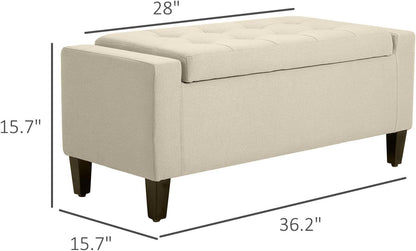 Elegant Linen Tufted Storage Ottoman Bench Lift Top Beige Contemporary Design Premium Upholstery Sturdy Construction Versatile Storage Solution