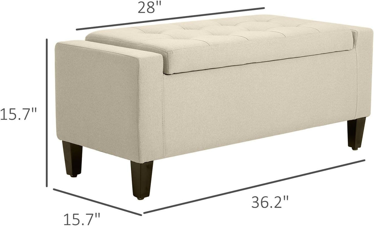 Classic Linen Tufted Storage Ottoman Bench Lift Top Beige Sophisticated Style Fabric Comfortable Seating Durable FFor rame