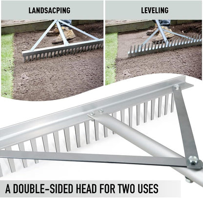 Colwelt Landscape Rake - 24Tines, Aluminum Head with 68" Handle, 24" Width for Beach & Lawn Care