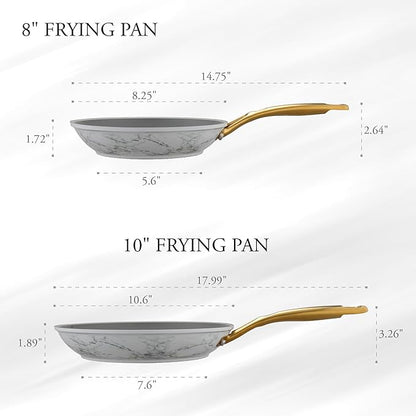 Frying Pan Nonstick, 10 Inch Skillet Easy to Clean, Kitchen Fry Pan without PTFE & PFOA, Compatible with All Stovetops, Lightweight and Durable, Marble White