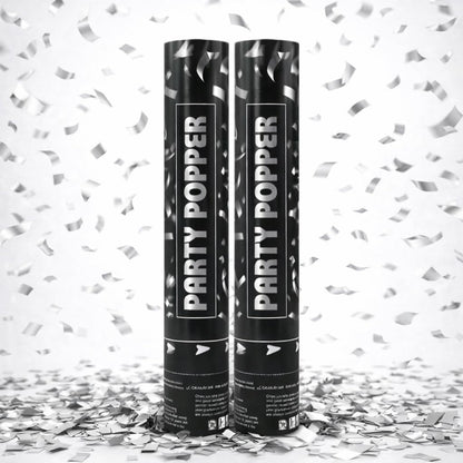 Confetti Poppers Silver Confetti Cannon 2 Pack Silver Foil Confetti 12 Inch Party Poppers for Wedding Birthday Graduation New Year’s Eve Party Decorations & Photo Props