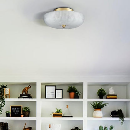DIRYZON 12 Inch Semi Flush Mount Ceiling Light,Modern Ceiling Lights,3-Light Brass Ceiling Light with Sanding Glass for Hallway Kitchen Living Room Bedroom