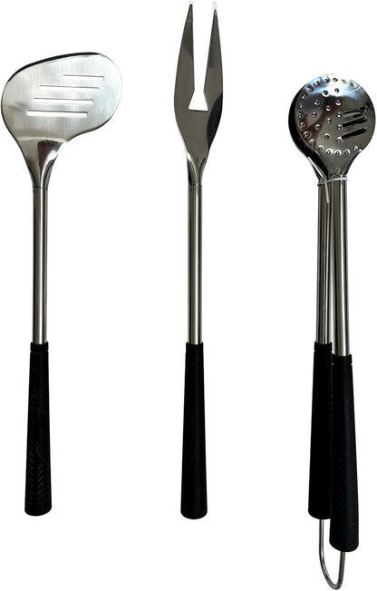 Outset Stainless Steel Golf Club Grill Tool Set, Includes Tool Golf Bag, Spatula, BBQ Fork, and Tongs