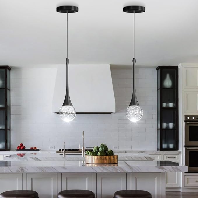 Modern Pendant Lights for Kitchen Island LED Dimmable Crystal Glam Ceiling Pendant Lighting for Dining Room Hallway Bedroom Corner Lamp Black