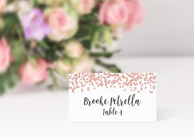 Printed Party Table Place Cards for All Occasions and Events, Set of 25 (Rose Gold)